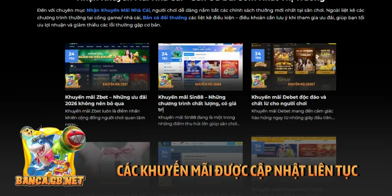 Các khuyến mãi được cập nhật liên tục